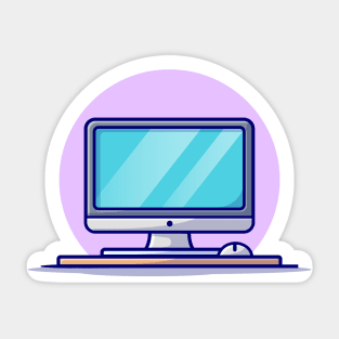 Computer Desktop With Mouse Cartoon Vector Icon Illustration Sticker